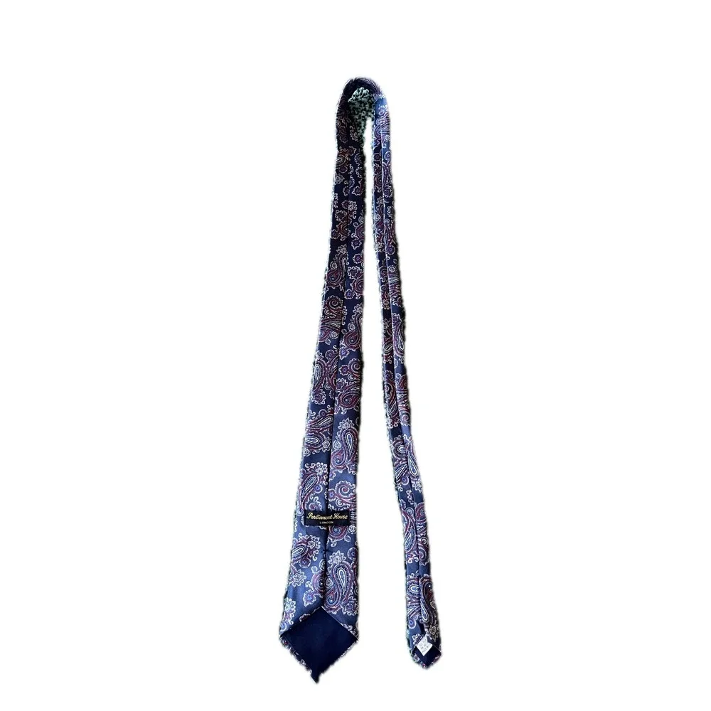 Vintage Parliament House London Mens Silk Tie Navy Blue Red Paisley Made in USA